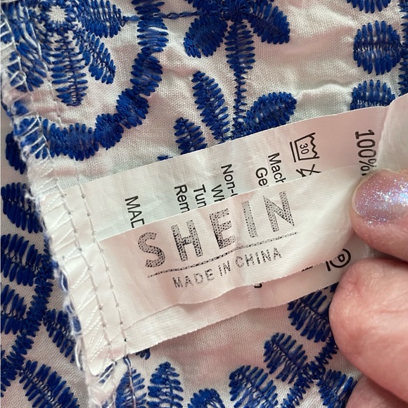 SHEIN Blue And WhiteEmbroidered Sleeveless Crop Top Small - Picture 11 of 12